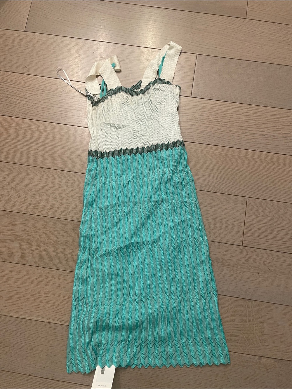 Missoni White and Teal Zigzag Knit Midi Dress